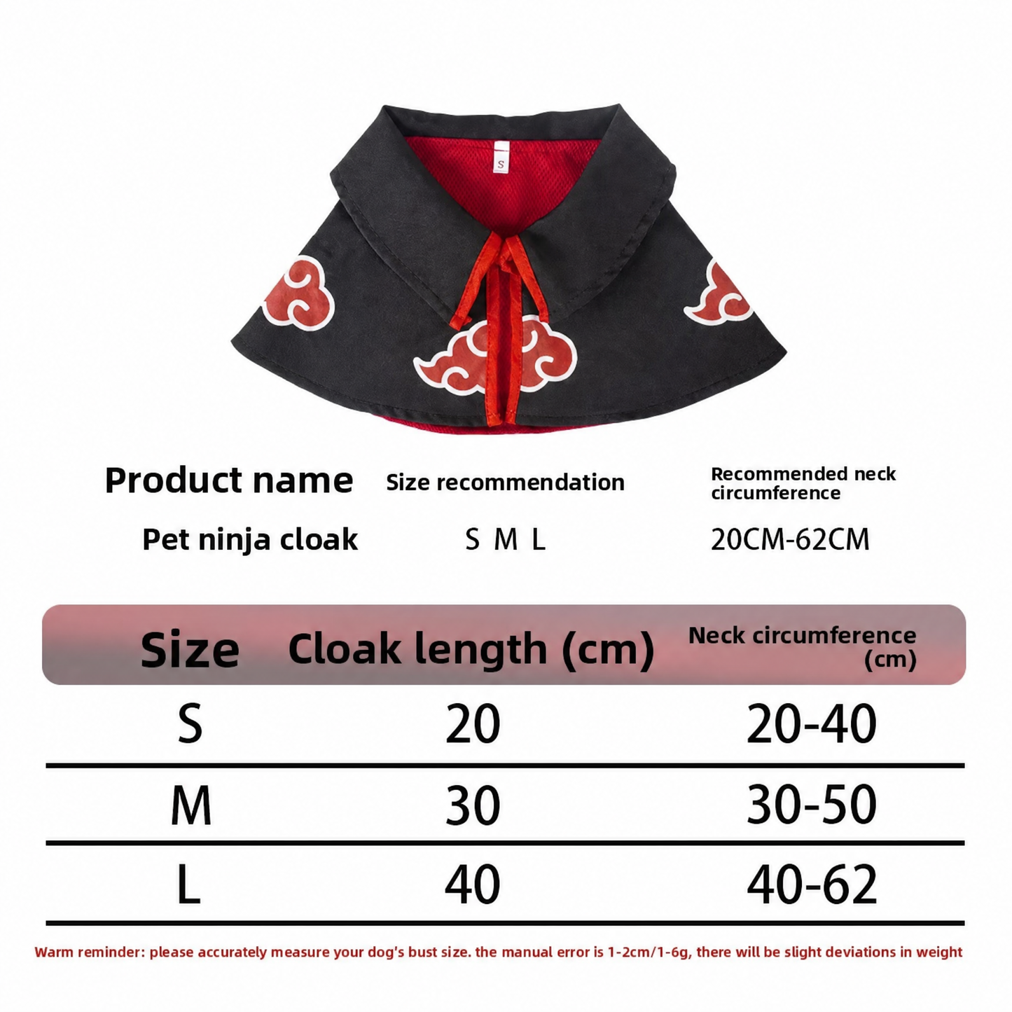 Akatsuki Pet Cloak Cosplay Costume – Anime Ninja Cape for Cats and Dogs, Comfortable Party Outfit and Photo Prop