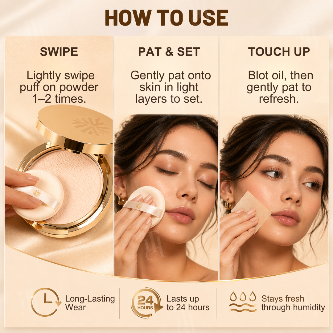Dobshow® 3-IN-1 Waterproof Setting Matte Powder Compact👋 Bye-Bye Shine, Hello Airbrush Finish – All Day.