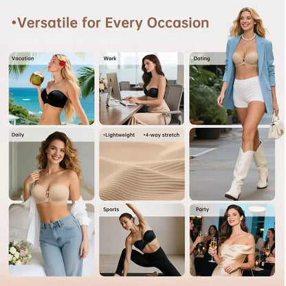 LUCKMEEY Womens Strapless Front Closure Bra Push up Padded Add Cup Non Slip Wireless Supportive Seamless Comfortable Tube Jelly Bra a B C Cup#Summervibe