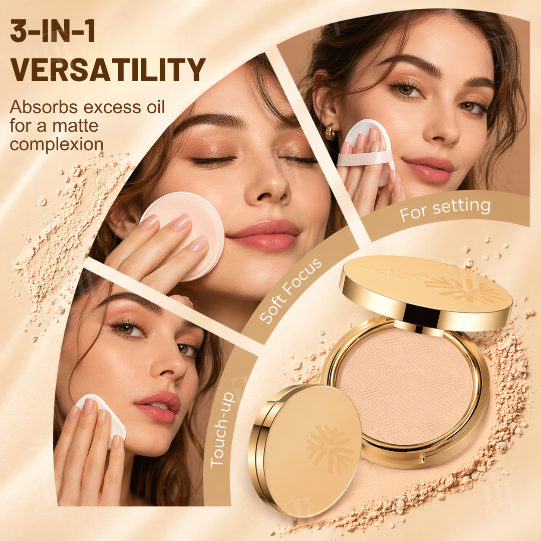 Dobshow® 3-IN-1 Waterproof Setting Matte Powder Compact👋 Bye-Bye Shine, Hello Airbrush Finish – All Day.