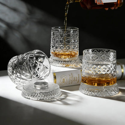 Luxury 360° Spinning Crystal Glass – Star-Cut Stress Relief Whiskey & Wine Glass, Elegant European Barware Gift，Rotating Glass Cup Spinning Glass Cup