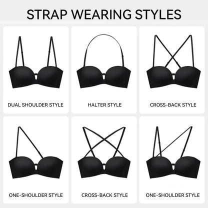 LUCKMEEY Womens Strapless Front Closure Bra Push up Padded Add Cup Non Slip Wireless Supportive Seamless Comfortable Tube Jelly Bra a B C Cup#Summervibe