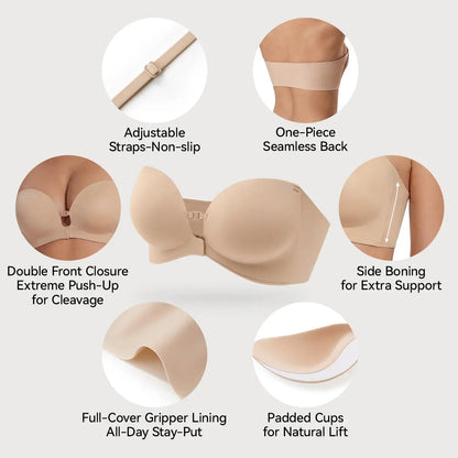 LUCKMEEY Womens Strapless Front Closure Bra Push up Padded Add Cup Non Slip Wireless Supportive Seamless Comfortable Tube Jelly Bra a B C Cup#Summervibe