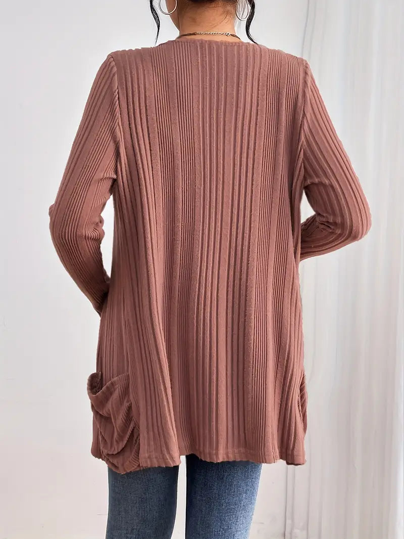 Sfrcord® Solid Open Front Rib Knit Cardigan