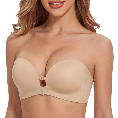 LUCKMEEY Womens Strapless Front Closure Bra Push up Padded Add Cup Non Slip Wireless Supportive Seamless Comfortable Tube Jelly Bra a B C Cup#Summervibe