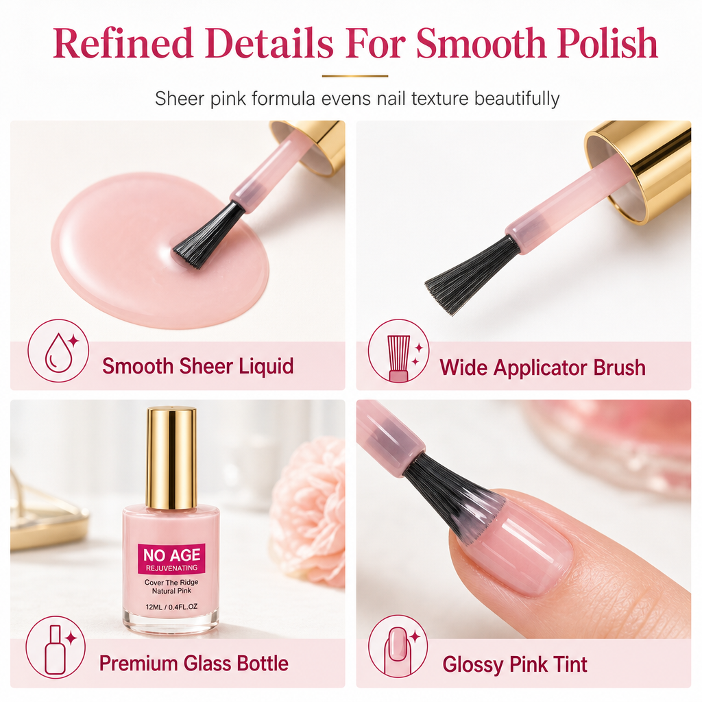 Glossy Nude Pink Nail Ridge Filler and Smoothing Liquid for Uneven Nails 12ml